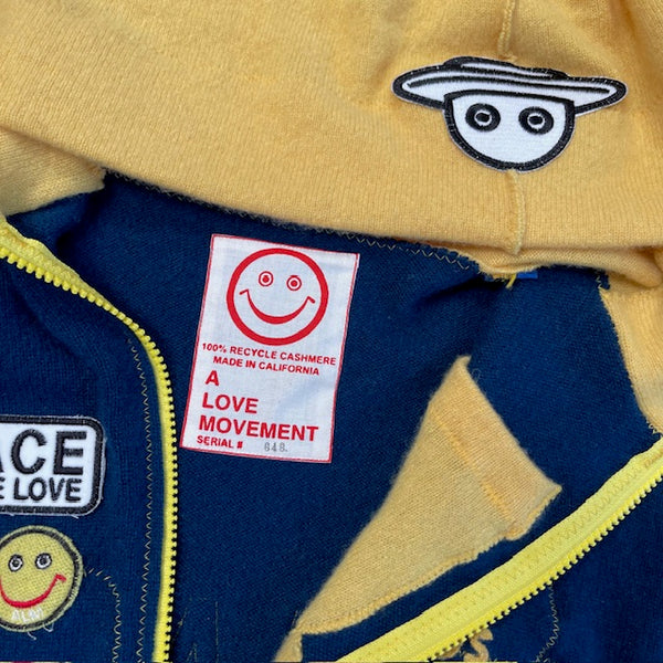 A Love Movement cashmere zip up hoodie jacket peace