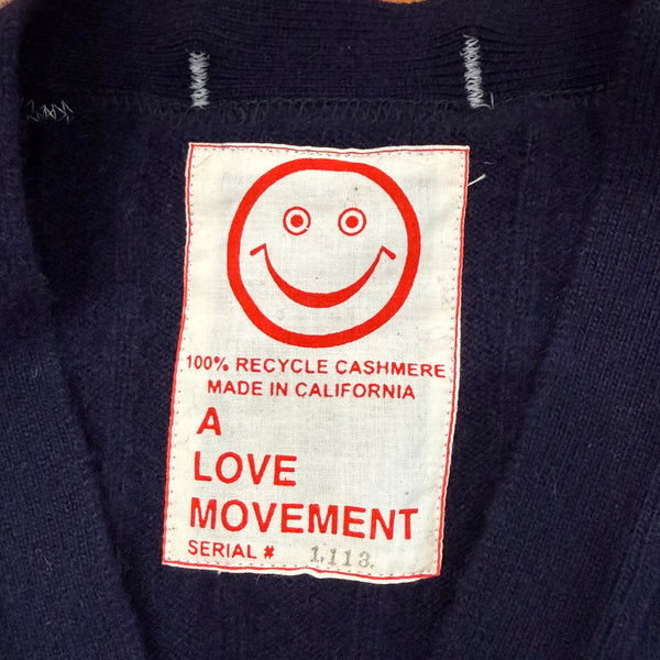 Recycled Cashmere Cardigan - Navy x Grey "LA"Men’s small or ladies X-Large size or Men’s medium size