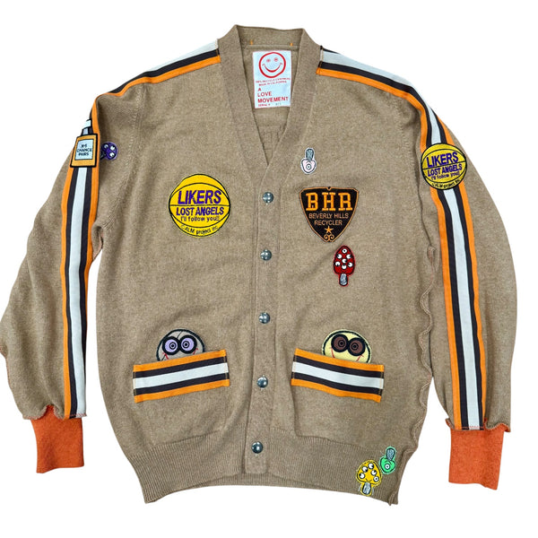 Recycled Cashmere Cardigan — Camel "Beverly Hills Recycler" Varsity (Men's L)