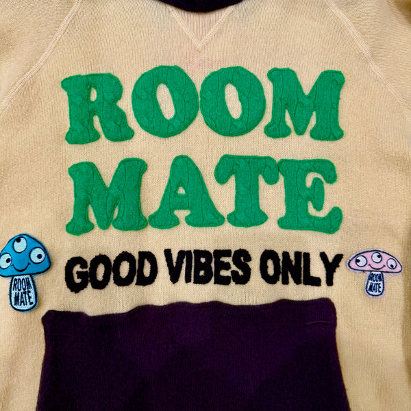 Recycled Cashmere Hoodie — ROOM MATE "Good Vibes Only / Share the Earth" (Men's L)