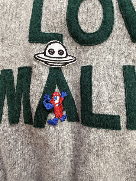 Recycled Cashmere Zip Hoodie — Grey x Green "ONE LOVE MALIBU" (Women's S)