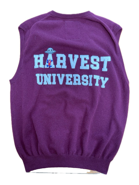 Recycled Cashmere V-Neck Vest — Plum "H / HARVEST UNIVERSITY" U.F.O. (Men's L)