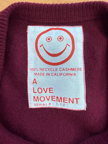 Recycled Cashmere V-Neck Vest — Burgundy "H / HARVEST UNIVERSITY" Pig (Women's M)