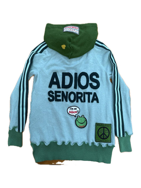 Recycled Cashmere Hooded Pullover — Mint x Green "ADIOS SENORITA" (Women's M)