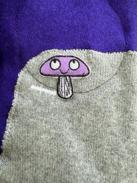Recycled Cashmere Zip Hoodie — Purple x Grey "LIKERS LOST ANGELS" (Women's S)