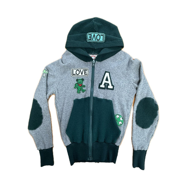 Recycled Cashmere Zip Hoodie — Grey x Green "ONE LOVE MALIBU" (Women's S)