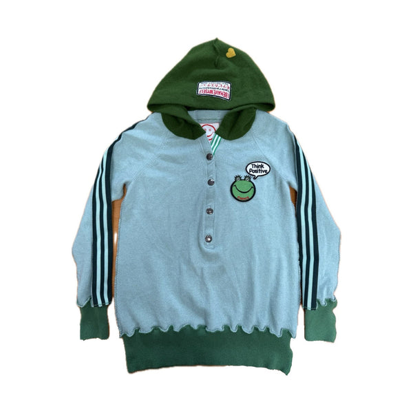 Recycled Cashmere Hooded Pullover — Mint x Green "ADIOS SENORITA" (Women's M)