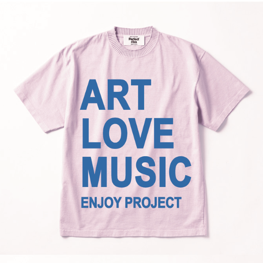 【Perfect ribs×A LOVE MOVEMENT】 "ART LOVE MUSIC" Basic Short Sleeve T Shirt / Light Pink×Bright Blue