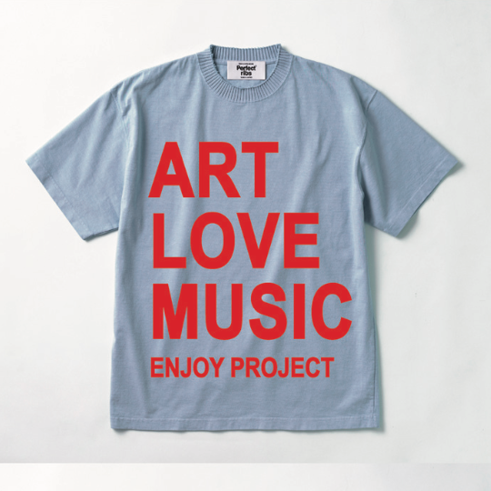 【Perfect ribs×A LOVE MOVEMENT】 "ART LOVE MUSIC" Basic Short Sleeve T Shirt / Light Blue×Red