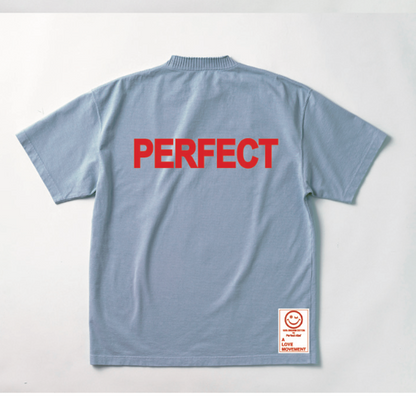 【Perfect ribs®︎×A LOVE MOVEMENT】 "ART LOVE MUSIC" Basic Short Sleeve T Shirt / Light Blue×Red