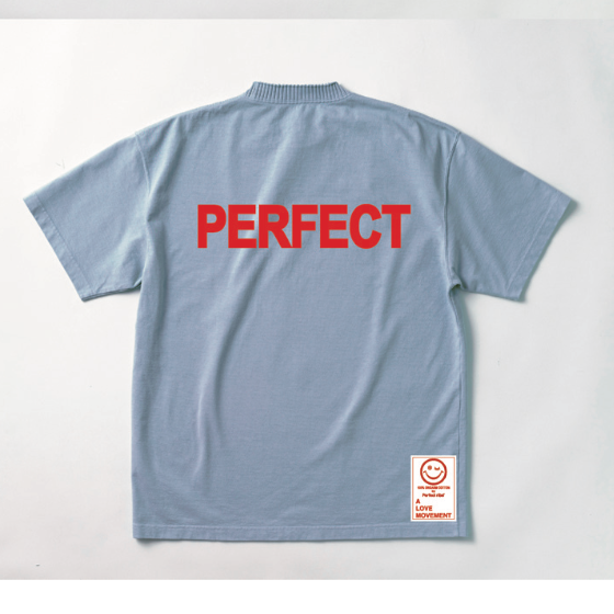 【Perfect ribs×A LOVE MOVEMENT】 "ART LOVE MUSIC" Basic Short Sleeve T Shirt / Light Blue×Red