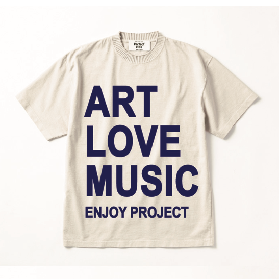 【Perfect ribs®︎×A LOVE MOVEMENT】 "ART LOVE MUSIC" Basic Short Sleeve T Shirt / Oatmeal×Ink Blue