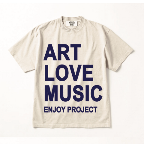 【Perfect ribs×A LOVE MOVEMENT】 "ART LOVE MUSIC" Basic Short Sleeve T Shirt / Oatmeal×Ink Blue