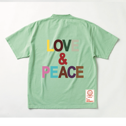 【Perfect ribs®︎×A LOVE MOVEMENT】"LOVE&PEACE" Basic Short Sleeve T Shirt / Light Green