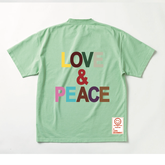 【Perfect ribs×A LOVE MOVEMENT】"LOVE&PEACE" Basic Short Sleeve T Shirt / Light Green