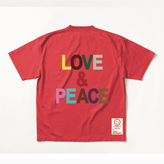 【Perfect ribs×A LOVE MOVEMENT】"LOVE&PEACE" Basic Short Sleeve T Shirt / Red