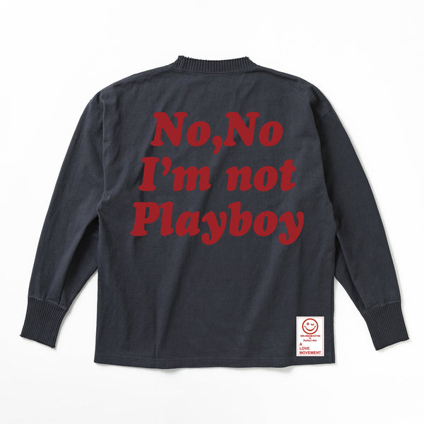 Exclusive Color【Perfect ribs×A LOVE MOVEMENT】"No,No I'm not Playboy" Basic Long Sleeve T Shirt / Vintage Black