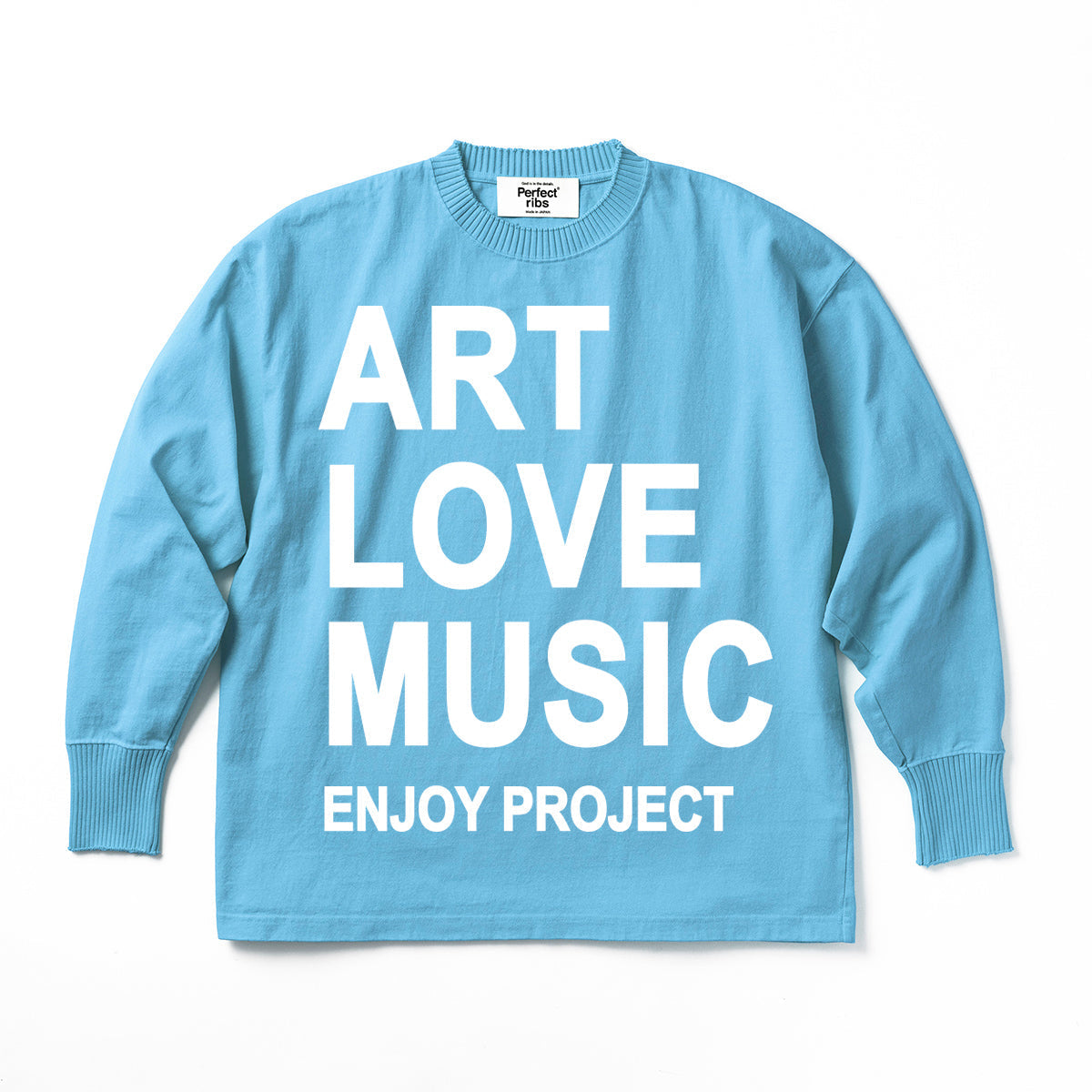 Exclusive Color【Perfect ribs®︎×A LOVE MOVEMENT】 "ART LOVE MUSIC" Basic Long Sleeve T Shirt / Sax×White