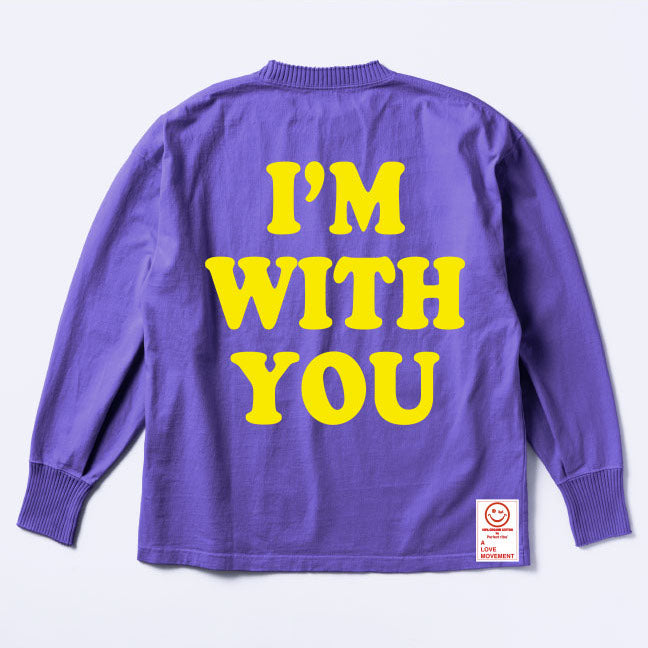 【Perfect ribs®︎×A LOVE MOVEMENT】"I'M WITH YOU" Side Slit Long Sleeve T Shirt / Purple×Yellow