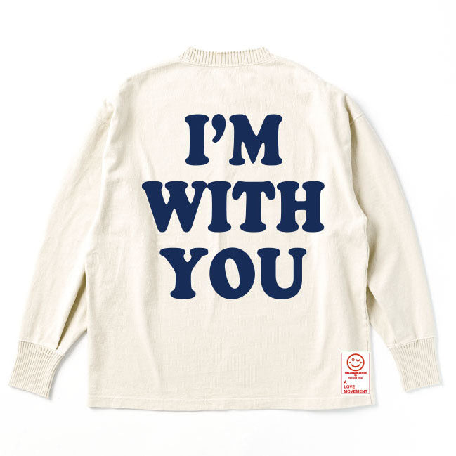 【Perfect ribs®︎×A LOVE MOVEMENT】"I'M WITH YOU" Side Slit Long Sleeve T Shirt / Oatmeal×Royal Blue