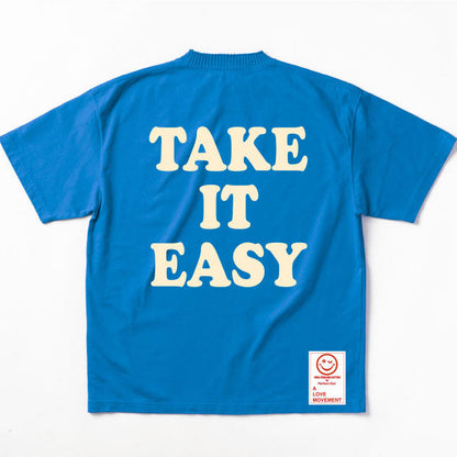 【Perfect ribs®︎×A LOVE MOVEMENT】"TAKE IT EASY" Basic Short Sleeve T Shirt / Blue×Soft Pearl