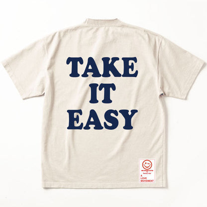 【Perfect ribs®︎×A LOVE MOVEMENT】"TAKE IT EASY" Basic Short Sleeve T Shirt / Oatmeal×Royal Blue