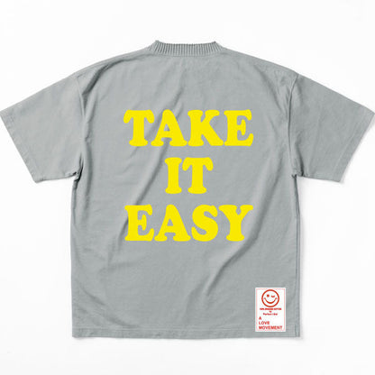【Perfect ribs®︎×A LOVE MOVEMENT】"TAKE IT EASY" Basic Short Sleeve T Shirt / Gray×Yellow