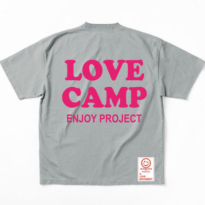 【Perfect ribs®︎×A LOVE MOVEMENT】"LOVE CAMP" Basic Short Sleeve T Shirt / Gray×Pink