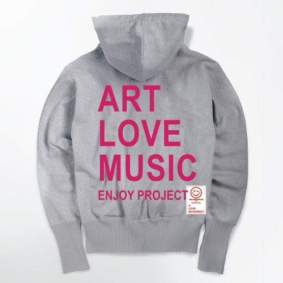 【Perfect ribs®︎×A LOVE MOVEMENT】"ART LOVE MUSIC" Basic Zip Hoodie / Heather Gray×Pink
