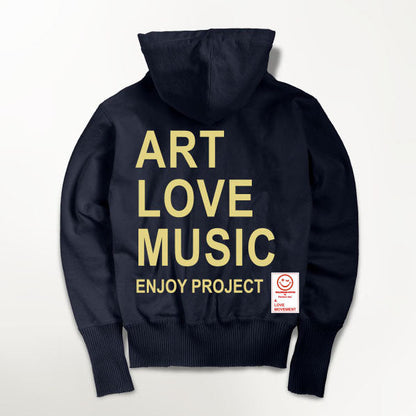 【Perfect ribs®︎×A LOVE MOVEMENT】"ART LOVE MUSIC" Basic Zip Hoodie / Black×Lemon Yellow