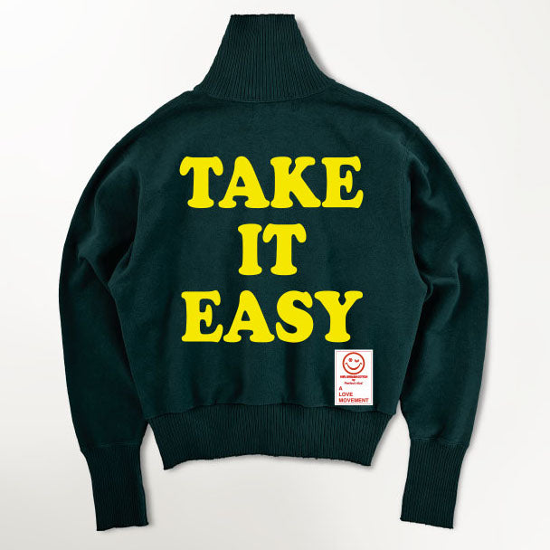 【Perfect ribs®︎×A LOVE MOVEMENT】"TAKE IT EASY" Turtle Neck Sweat Shirt / Charcoal Green×Yellow