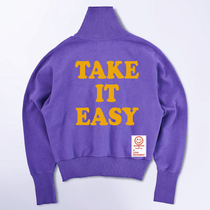 【Perfect ribs®︎×A LOVE MOVEMENT】"TAKE IT EASY" Turtle Neck Sweat Shirt / Purple×Golden Yellow
