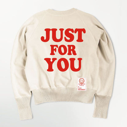 【Perfect ribs®︎×A LOVE MOVEMENT】"JUST FOR YOU" Strange Sleeve Crew Neck Sweat Shirt / Oatmeal×Soft Pearl