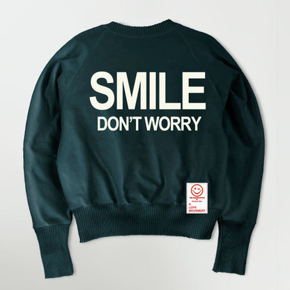 【Perfect ribs®︎×A LOVE MOVEMENT】"SMILE DON'T WORRY" Strange Sleeve Crew Neck Sweat Shirt / Charcoal Green×Soft Pearl