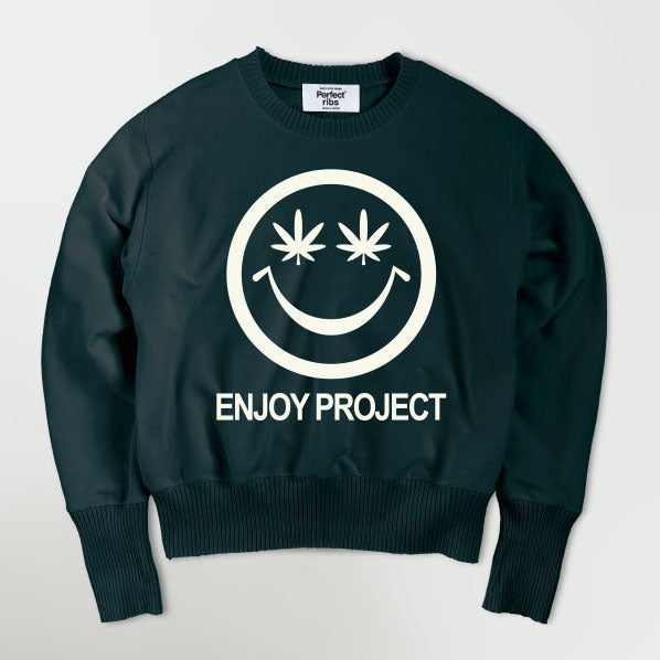 【Perfect ribs®︎×A LOVE MOVEMENT】"SMILE DON'T WORRY" Strange Sleeve Crew Neck Sweat Shirt / Charcoal Green×Soft Pearl
