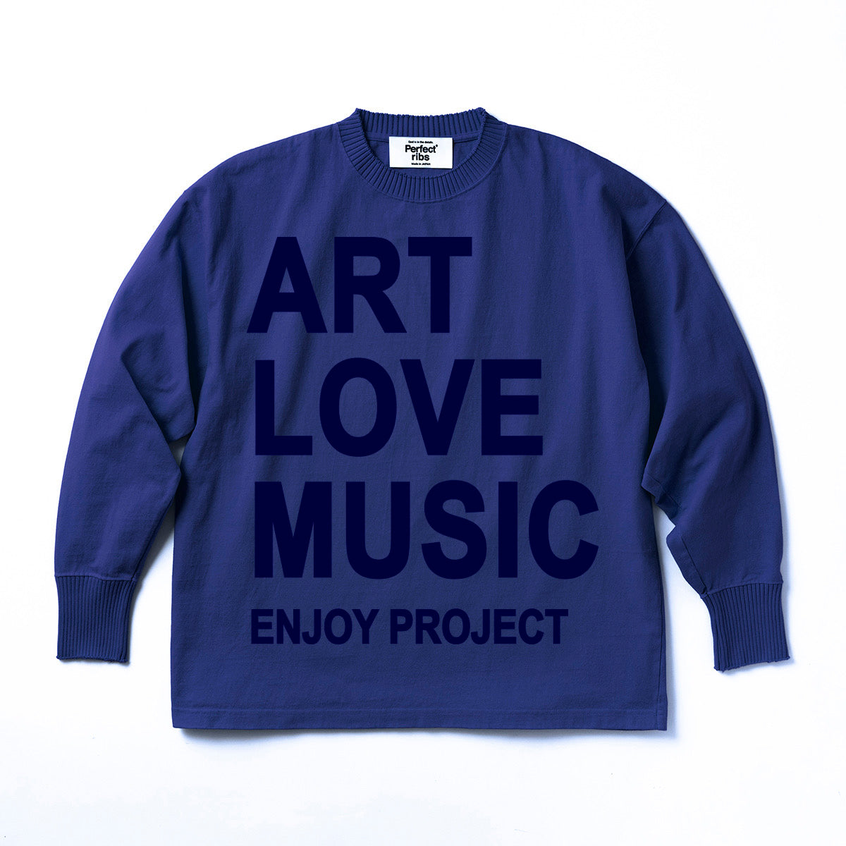 Exclusive Color【Perfect ribs®︎×A LOVE MOVEMENT】 "ART LOVE MUSIC" Basic Long Sleeve T Shirt / Vintage Navy×Ink Blue