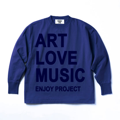 Exclusive Color【Perfect ribs®︎×A LOVE MOVEMENT】 "ART LOVE MUSIC" Basic Long Sleeve T Shirt / Vintage Navy×Ink Blue